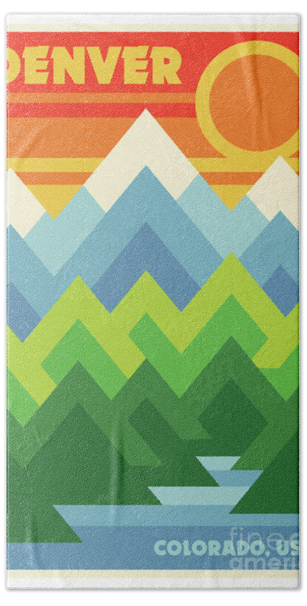 #faatoppicks Hand Towel featuring the digital art Denver Modern Retro Travel Poster by Jim Zahniser