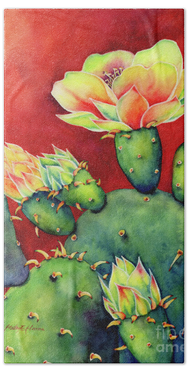 Cactus Bath Towel featuring the painting Desert Bloom by Hailey E Herrera