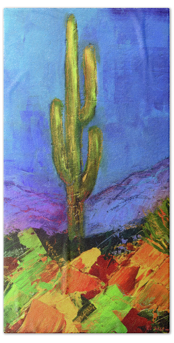 Desert Hand Towel featuring the painting Desert Giant by Elise Palmigiani