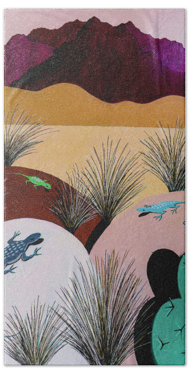 New Mexico Hand Towel featuring the painting Desert Meeting by Ted Clifton