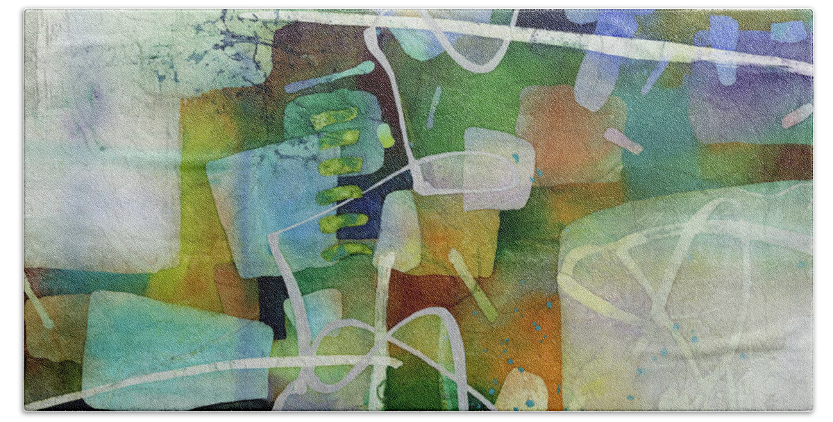 Abstract Bath Towel featuring the painting Desert Pueblo - Green by Hailey E Herrera