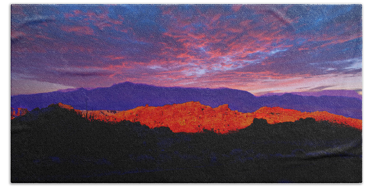 Landscape. Sunset Hand Towel featuring the photograph Desert Sky by Jim Signorelli