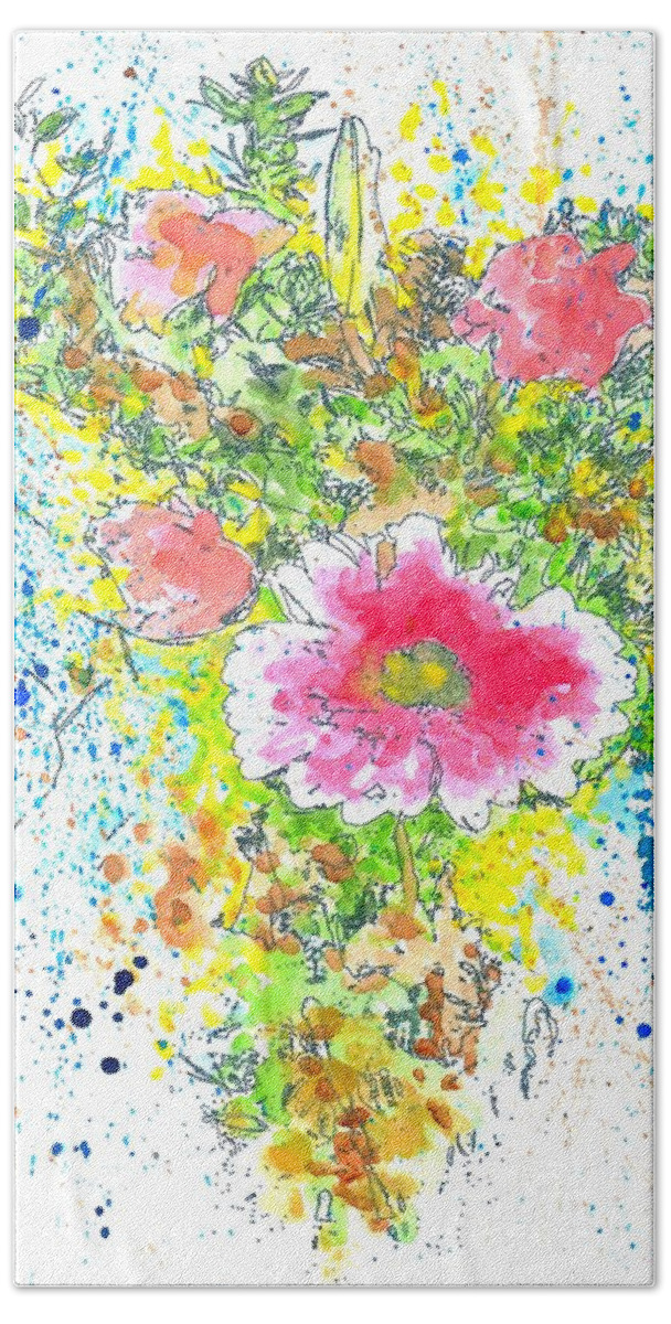 Watercolor Bath Towel featuring the mixed media Design 22 flowers by Lucie Dumas