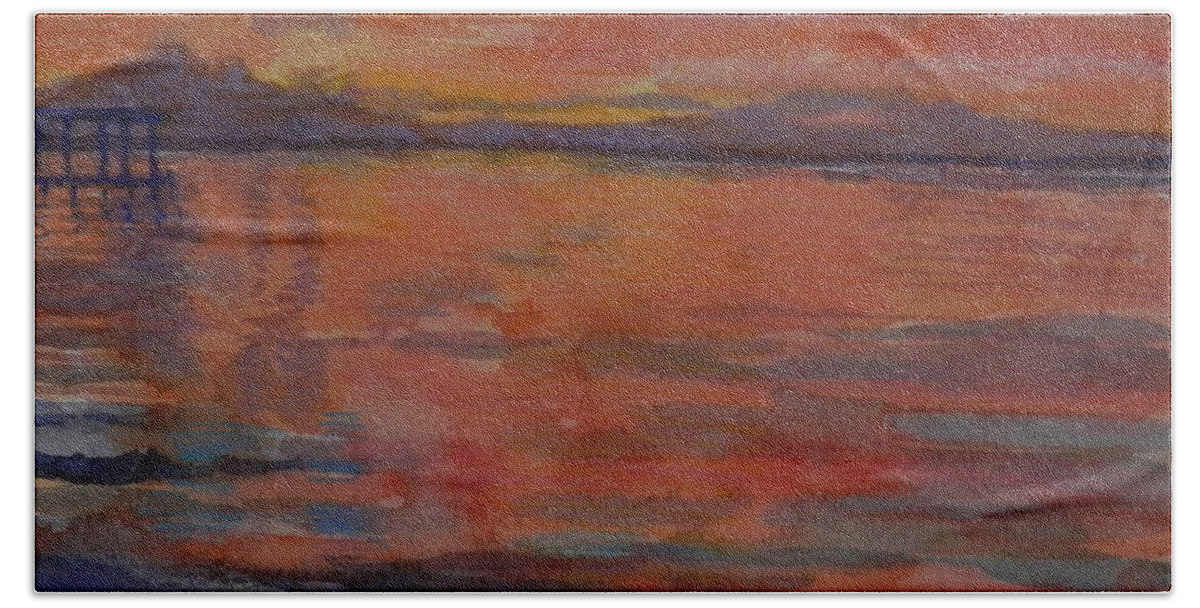 Sunset Hand Towel featuring the painting Destin Sunset by Martha Tisdale