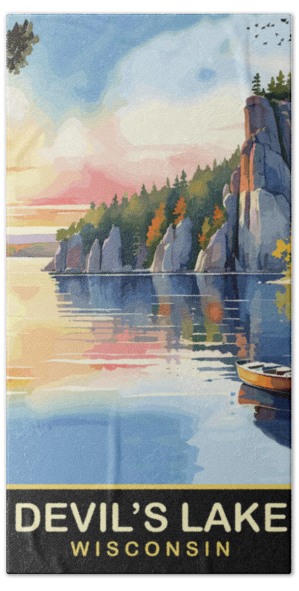 Devils Lake Hand Towel featuring the digital art Devils Lake, WI by Long Shot