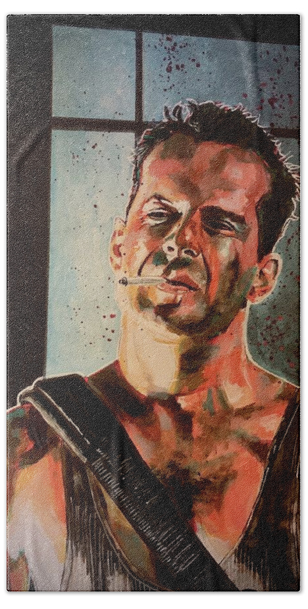 Die Hard Bath Towel featuring the painting Die Hard by Joel Tesch