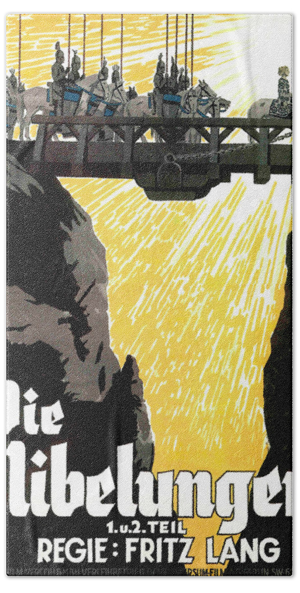 Die Hand Towel featuring the mixed media ''Die Nibelungen Siegfried'', 1924 by Movie World Posters