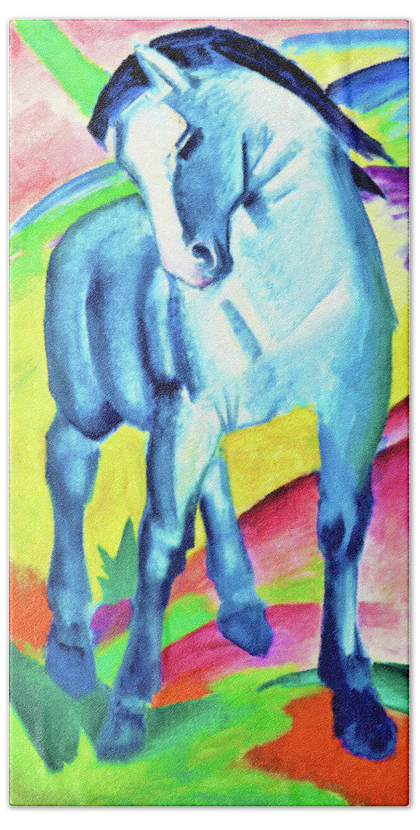Franz Marc Bath Towel featuring the painting Digital Remastered Edition - Blue Horse 1 by Franz Marc