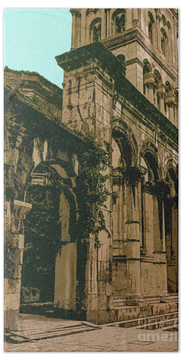 Split Bath Towel featuring the photograph Diocletian Palace Ruins and Cathedral Tower 4 by Bob Phillips