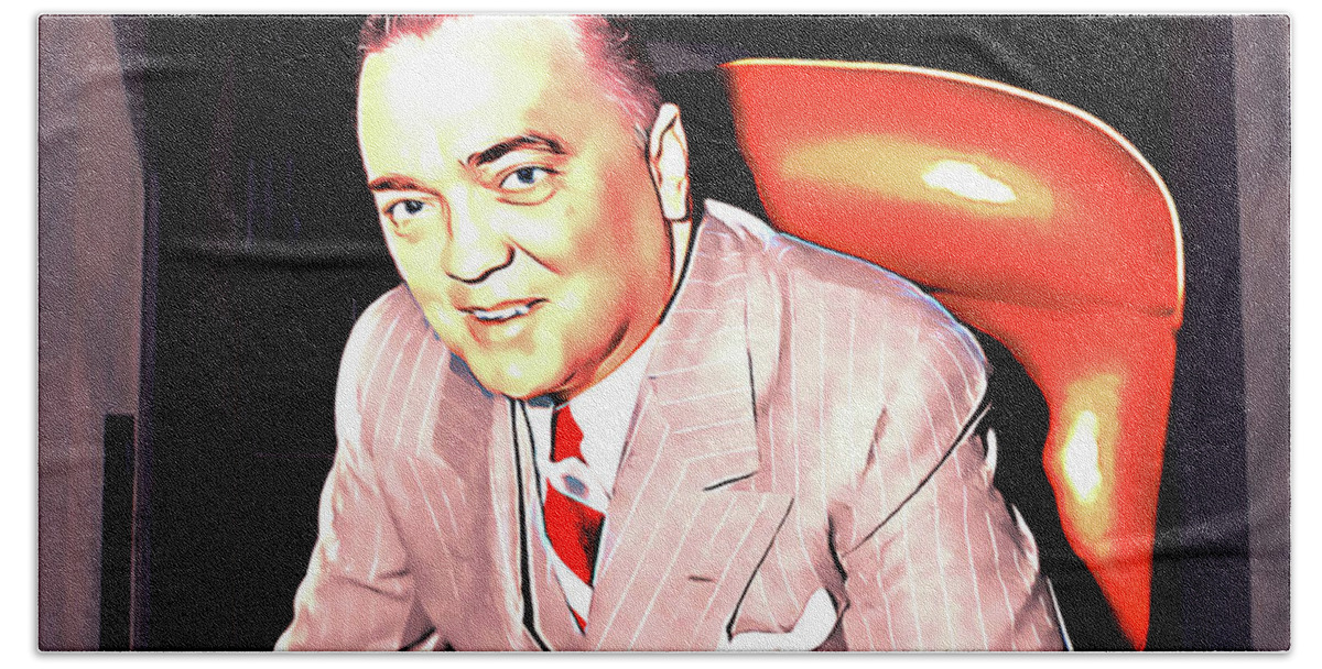 Edgar Bath Towel featuring the mixed media Director J. Edgar Hoover, Federal Bureau of Investigation by Pheasant Run Gallery