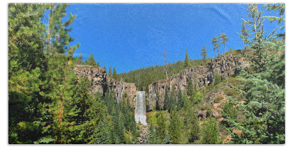 Tumalo Falls Hand Towel featuring the photograph Distant Tumal Falls by Brian Eberly