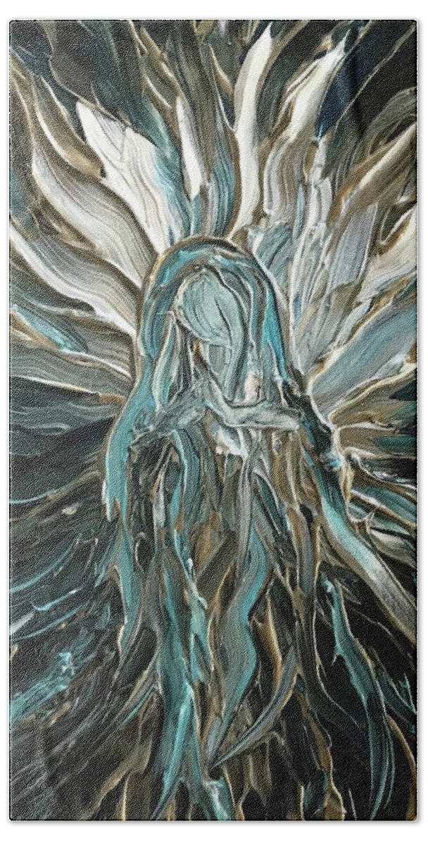 Abstract Bath Towel featuring the painting Divine Mother Silver by Michelle Pier