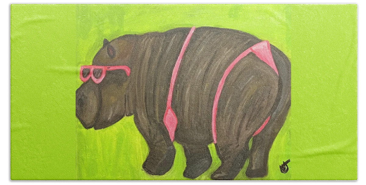 Hippo Bath Towel featuring the painting Do I Look Fat?  by Anita Hummel