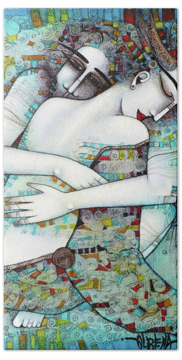 Love Hand Towel featuring the painting Do not leave me by Albena Vatcheva
