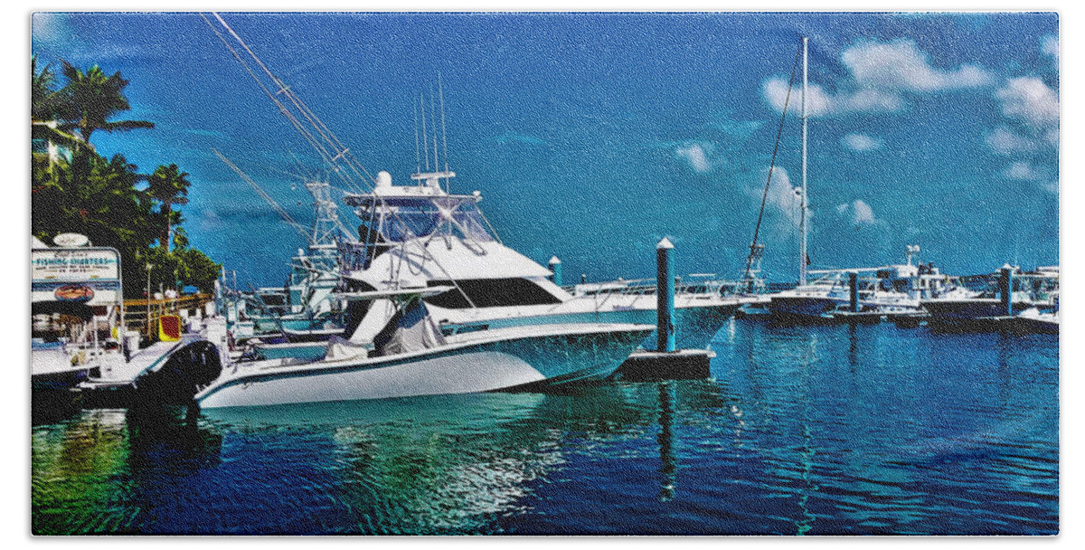 Boat Bath Towel featuring the digital art Docks of Key West 2 by Aldane Wynter