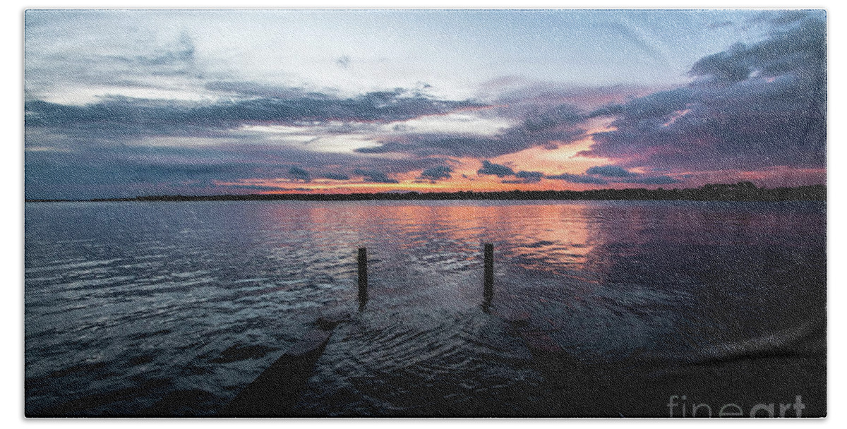 Sunset Hand Towel featuring the photograph Dockside Sunset by Beachtown Views