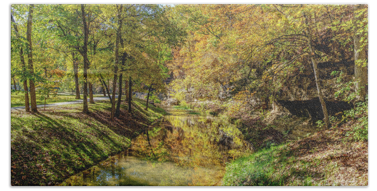 Autumn Hand Towel featuring the photograph Dogwood Creek Autumn Reflections by Jennifer White