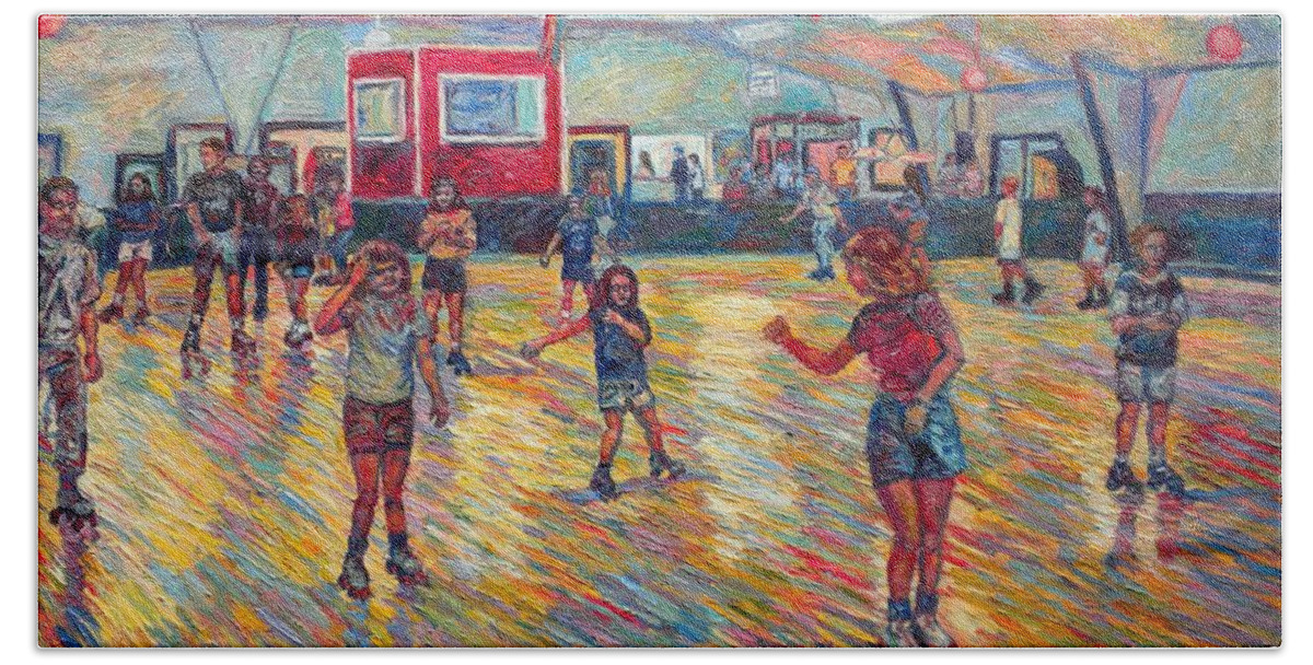 Figure Hand Towel featuring the painting Dominion Skating Rink by Kendall Kessler