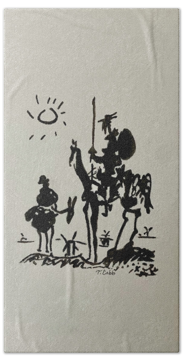 Black And White Hand Towel featuring the painting Don Quixote by Terry Cobb