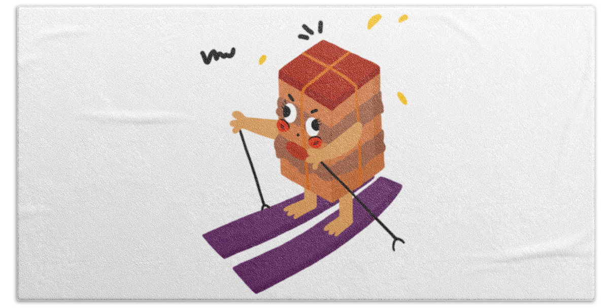 Dongpo Meat Bath Towel featuring the drawing Dongpo's braised pork loves skiing by Min Fen Zhu