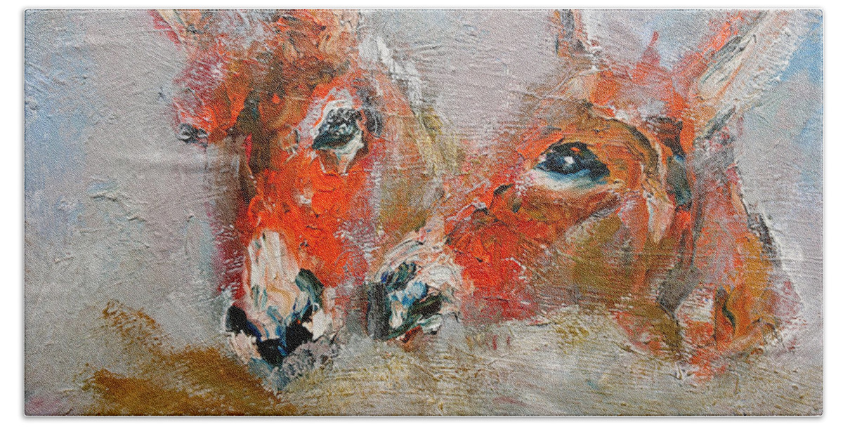 Galway Bath Towel featuring the painting Donkey art and paintings by Mary Cahalan Lee - aka PIXI