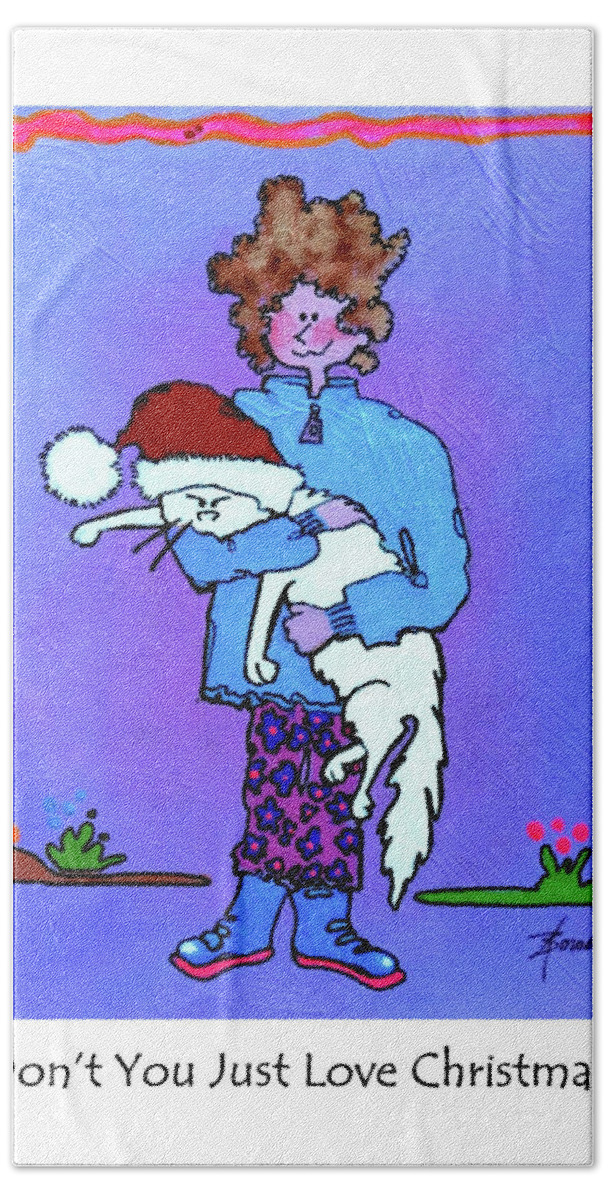 Christmas Cards Bath Towel featuring the painting Don't You Just Love Christmas? by Adele Bower