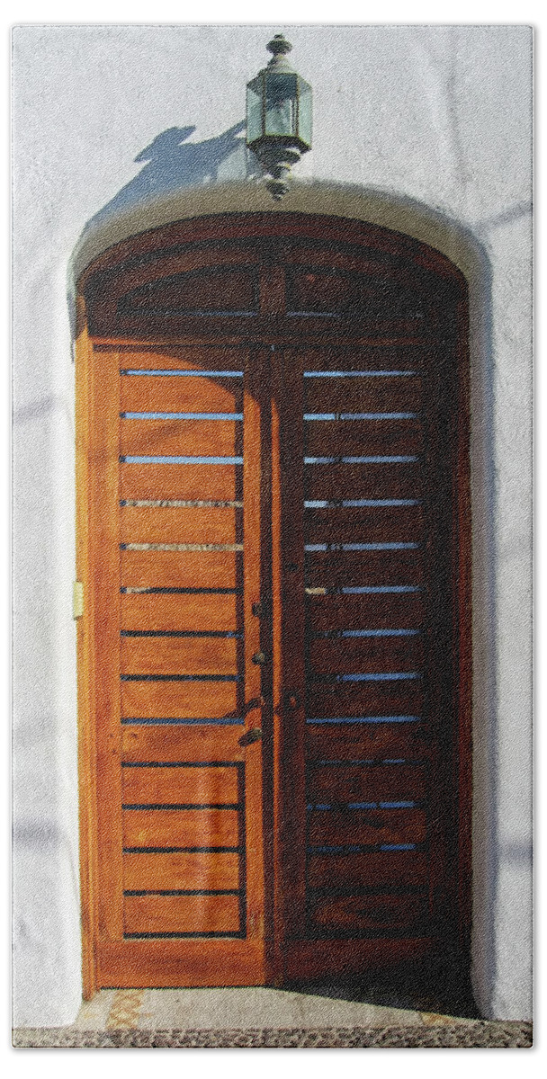 Door Bath Towel featuring the photograph Door in Manzanillo, Mexico by Tatiana Travelways