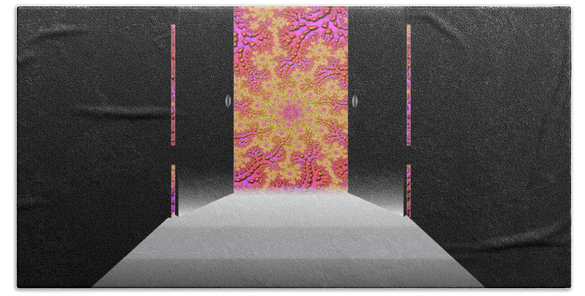 Doors Hand Towel featuring the mixed media Doors to the Fractal Dimension No.1 by Shelli Fitzpatrick