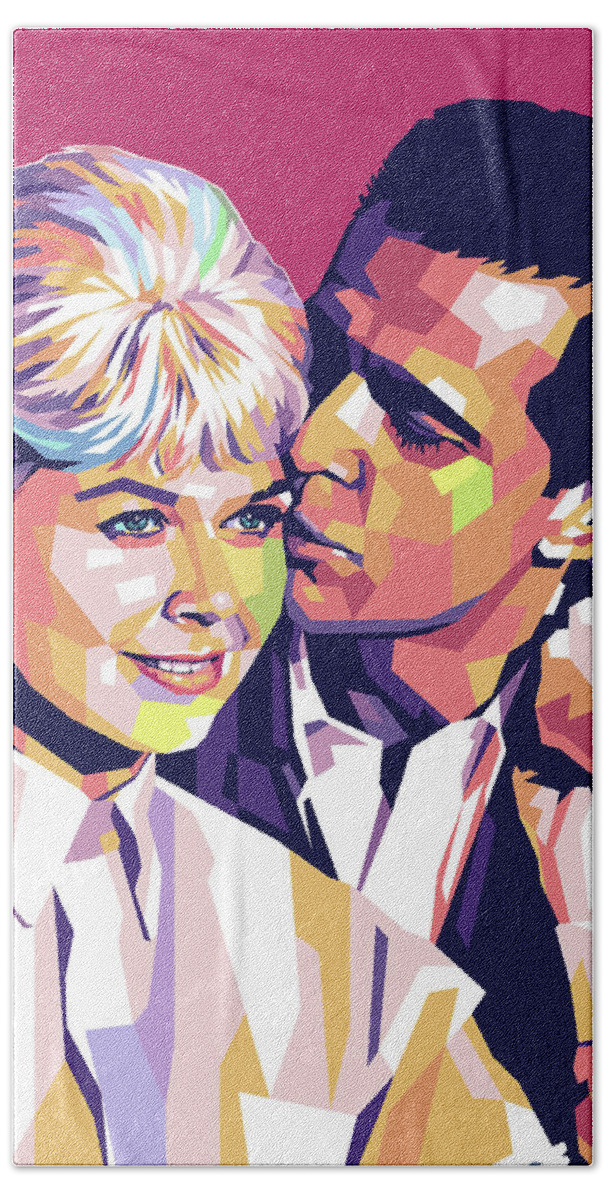 Doris Day Hand Towel featuring the painting Doris Day and James Garner by Movie World Posters