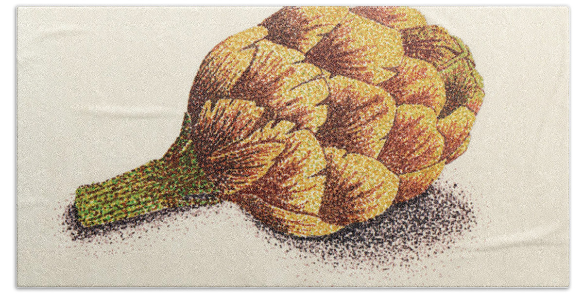 Pointillism Hand Towel featuring the drawing Dotted Artichoke by Heather E Harman