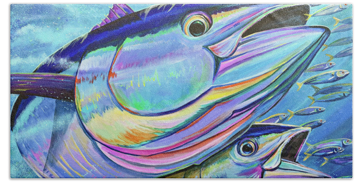 Fish Bath Towel featuring the painting Double Dose by Mark Ray
