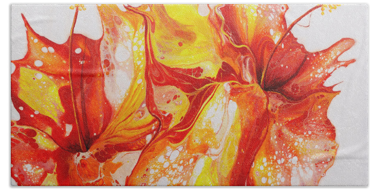 Flower Bath Towel featuring the painting Double Red and Yellow Hibiscus by Darice Machel McGuire