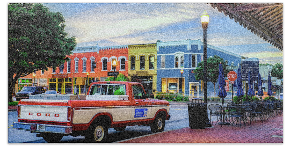 Bentonville Wall Art Hand Towel featuring the photograph Downtown Bentonville Arkansas And Historic Old Truck by Gregory Ballos