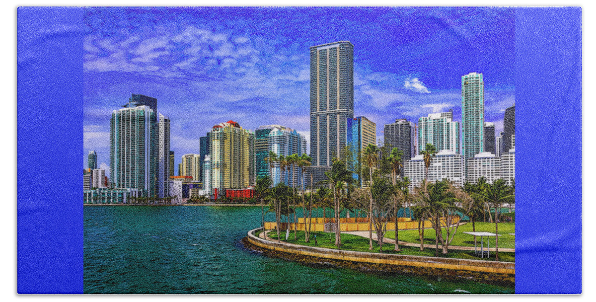 Downtown Miami Bath Towel featuring the digital art Downtown Miami by SnapHappy Photos
