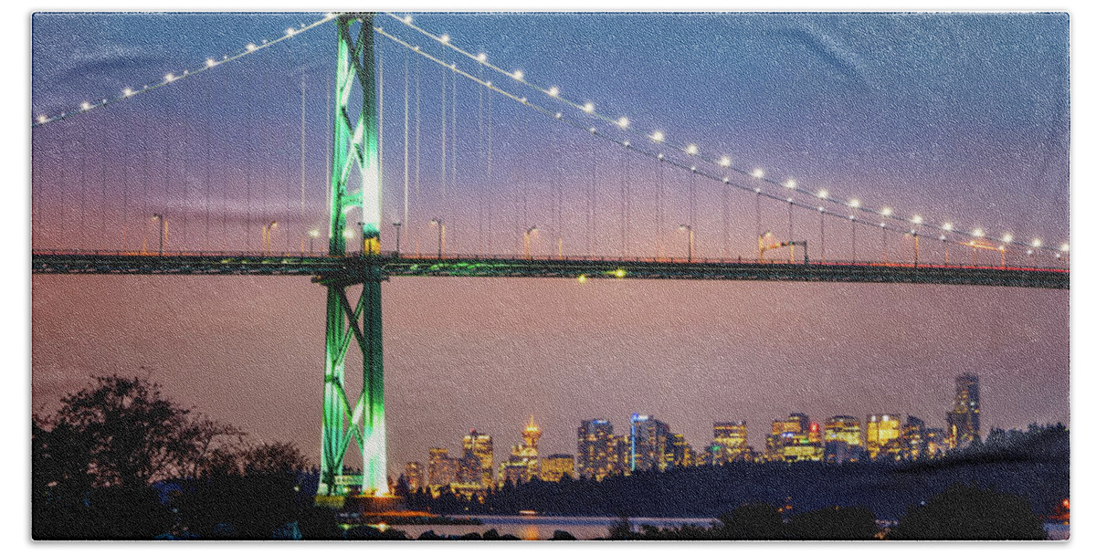 Bridge Hand Towel featuring the photograph Downtown Under the Bridge at Night by Rick Deacon