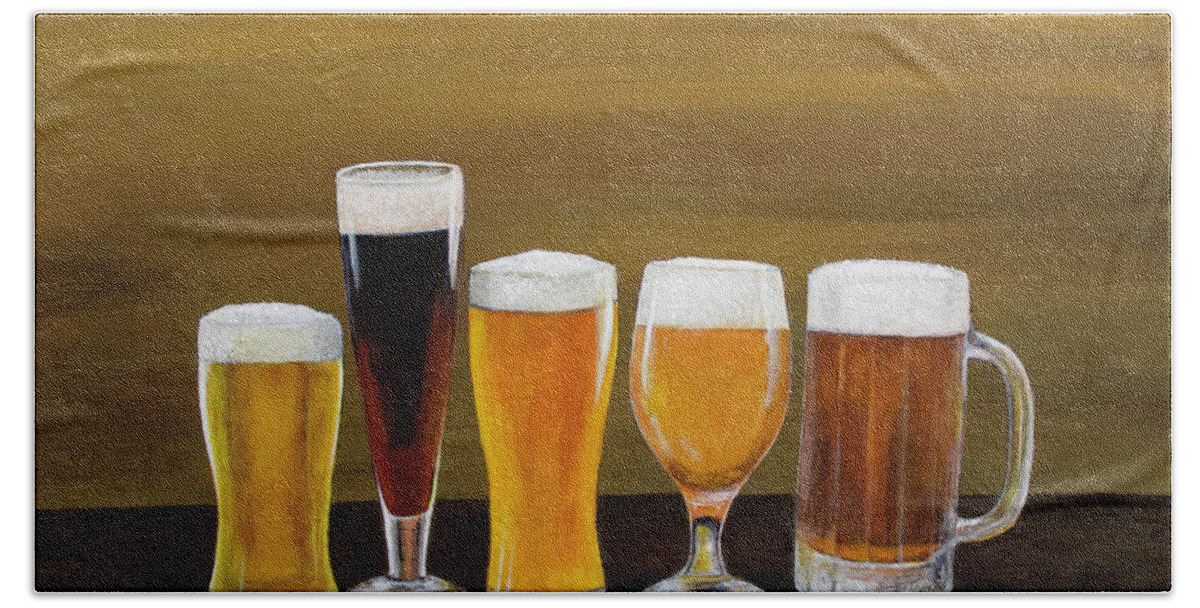 Draught Beer Bath Towel featuring the painting Draft Lineup by Shirley Dutchkowski