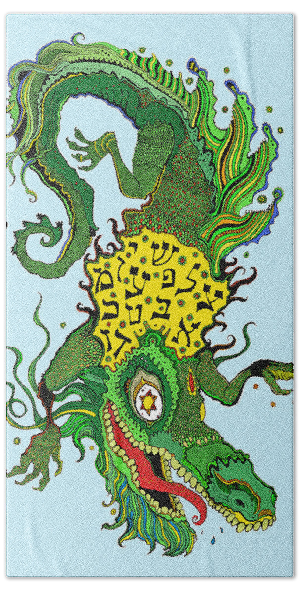 Dragon Hand Towel featuring the painting Draga Wan by Yom Tov Blumenthal