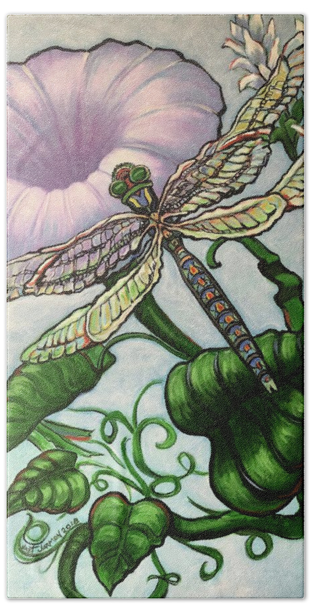 Dragonfly Bath Towel featuring the painting Dragonfly by Jeanette Jarmon