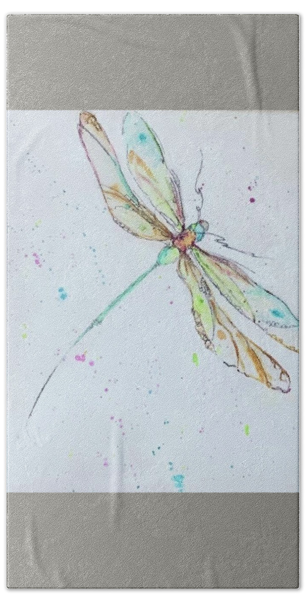 Dragonfly Hand Towel featuring the painting Dragonfly by Lynn Shaffer
