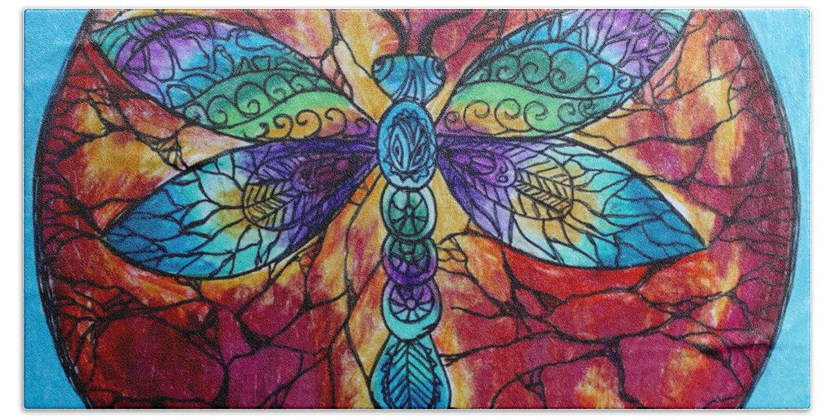 Dragonflies Bath Towel featuring the drawing Dragonfly Mandala by Megan Walsh