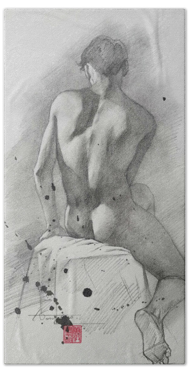 Male Nude Bath Towel featuring the drawing Drawing Male nude#20916 by Hongtao Huang