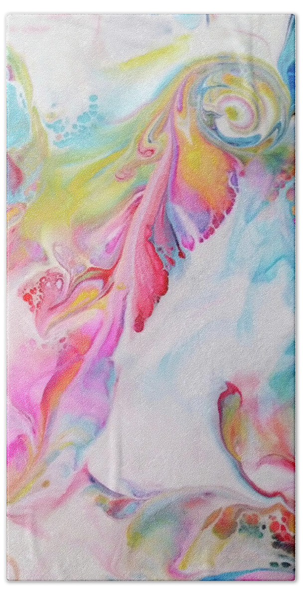 Colorful Abstract Hearts Fluid Acrylic Bath Towel featuring the painting Dream 2 by Deborah Erlandson