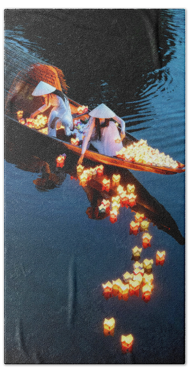 Viet Nam Bath Towel featuring the photograph Dream River Lanterns of Vietnam by Dee Potter