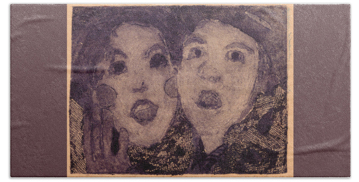 Lino Hand Towel featuring the mixed media Dresden Dolls by Tiffany DiGiacomo