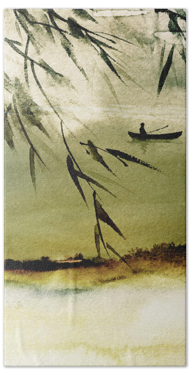 Fishing Scene Bath Towel featuring the mixed media Drifting by Colleen Taylor