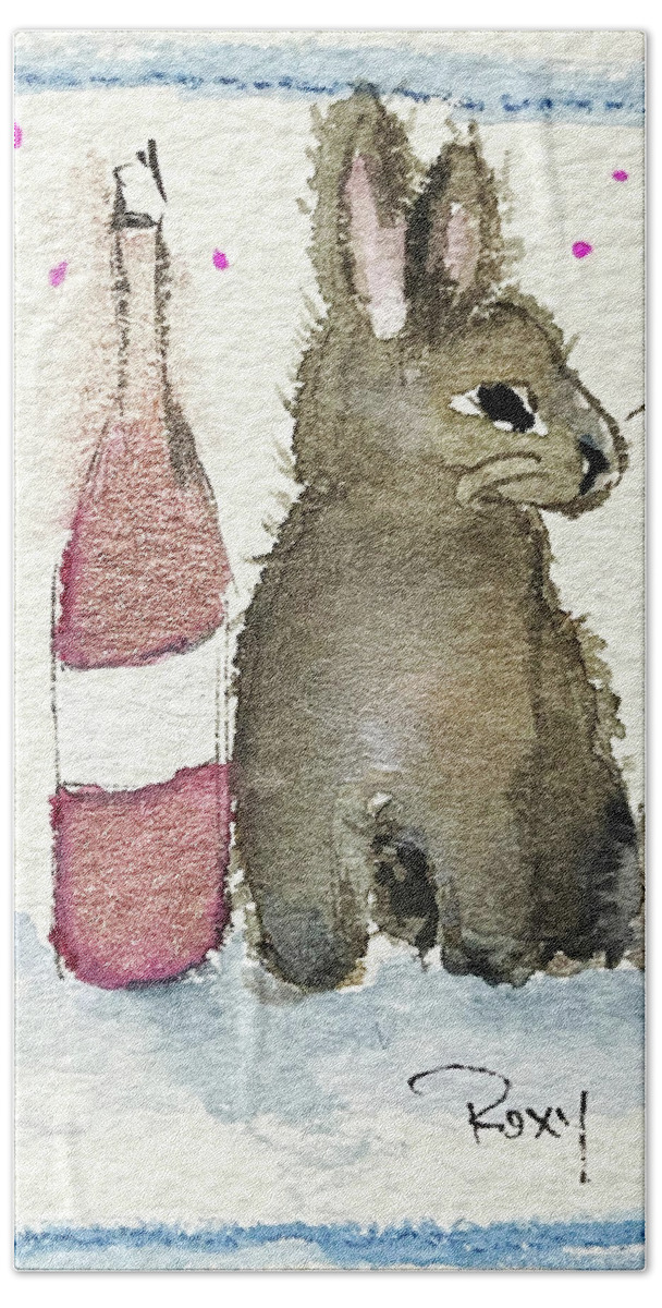 Bunny Bath Towel featuring the painting Drunk Bunny 1 by Roxy Rich