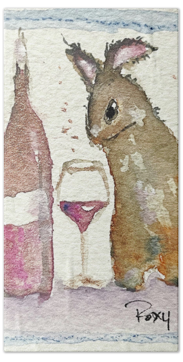 Bunny Hand Towel featuring the painting Drunk Bunny by Roxy Rich