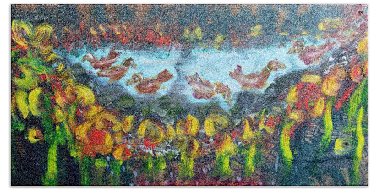  Bath Towel featuring the painting Duck Pond by David McCready
