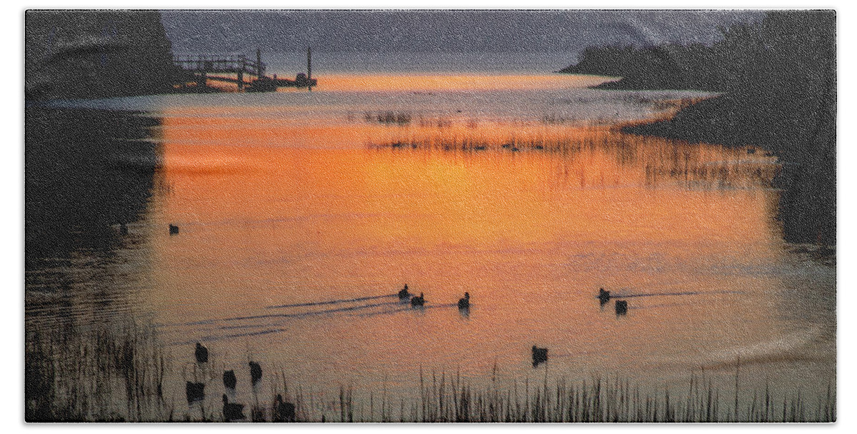 Ducks Bath Towel featuring the photograph Ducks at sunrise, San Pablo Bay by Donald Kinney