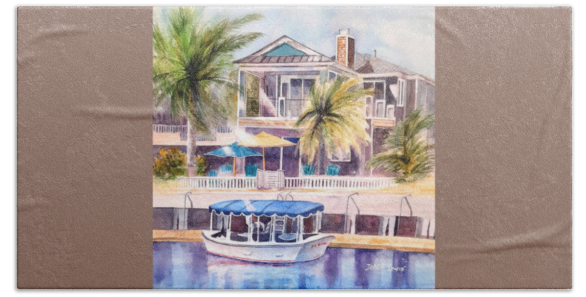 Landscape Hand Towel featuring the painting Duffy on Naples Canal by Debbie Lewis
